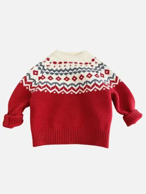 Red & Cream Diamond Warmer Cardigan & Christmas Sweater for Kids