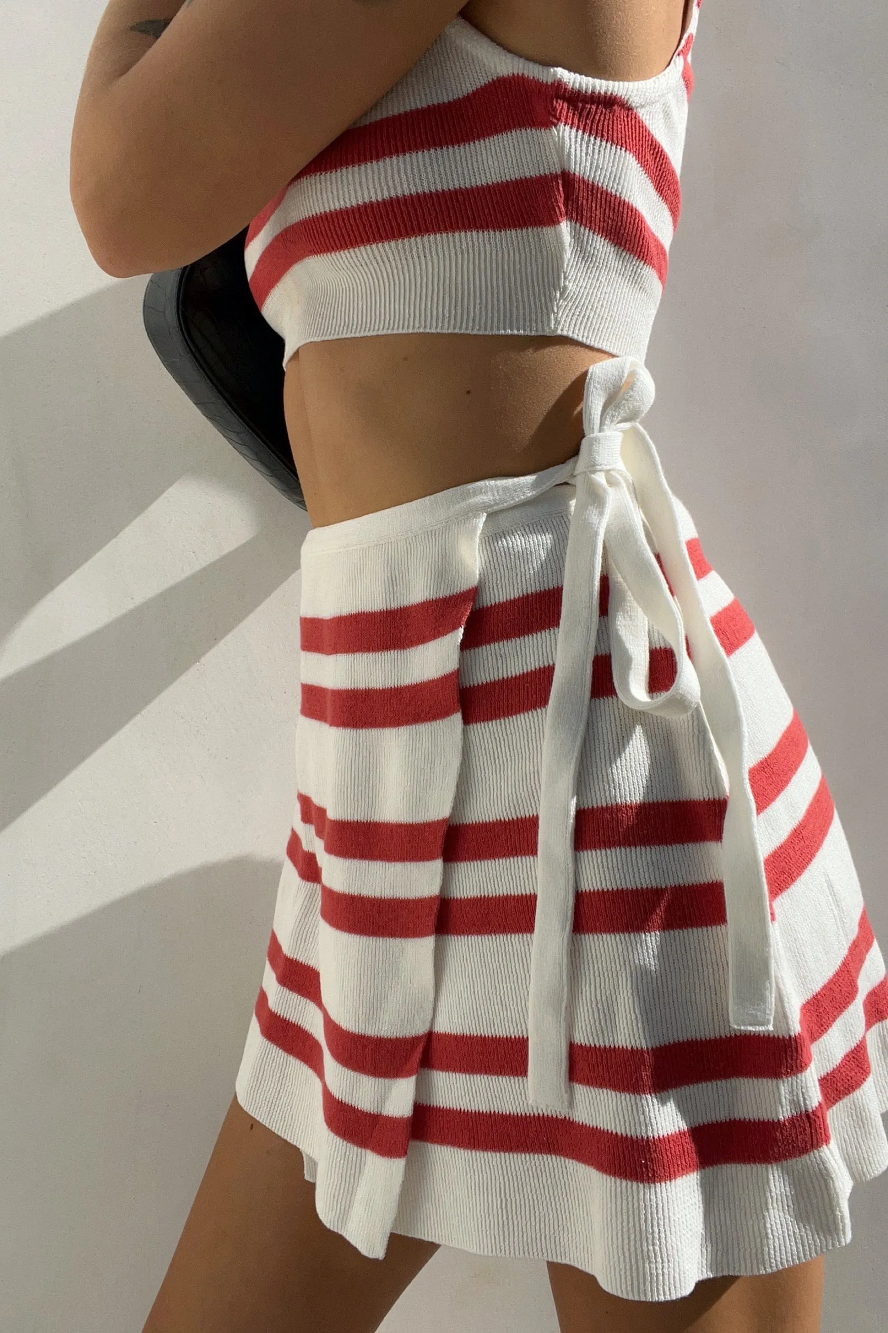 Red Stripe Ramie Wrap Skirt