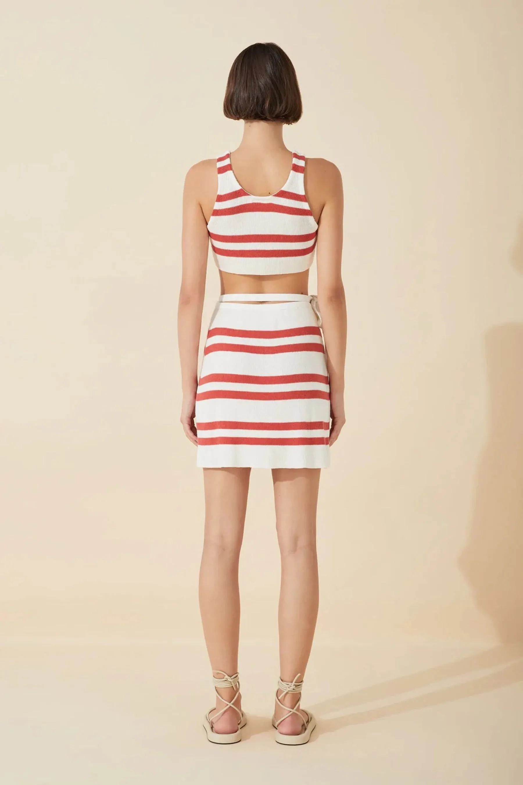 Red Stripe Ramie Wrap Skirt