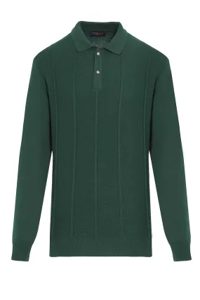 Regular Fit Plain Cotton Blend Black Polo Sweater, Green