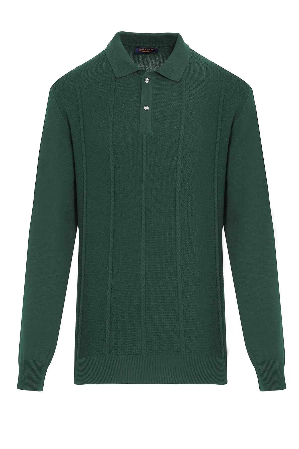 Regular Fit Plain Cotton Blend Black Polo Sweater, Green