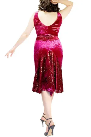 rose velvet & sequin tango dress with tail