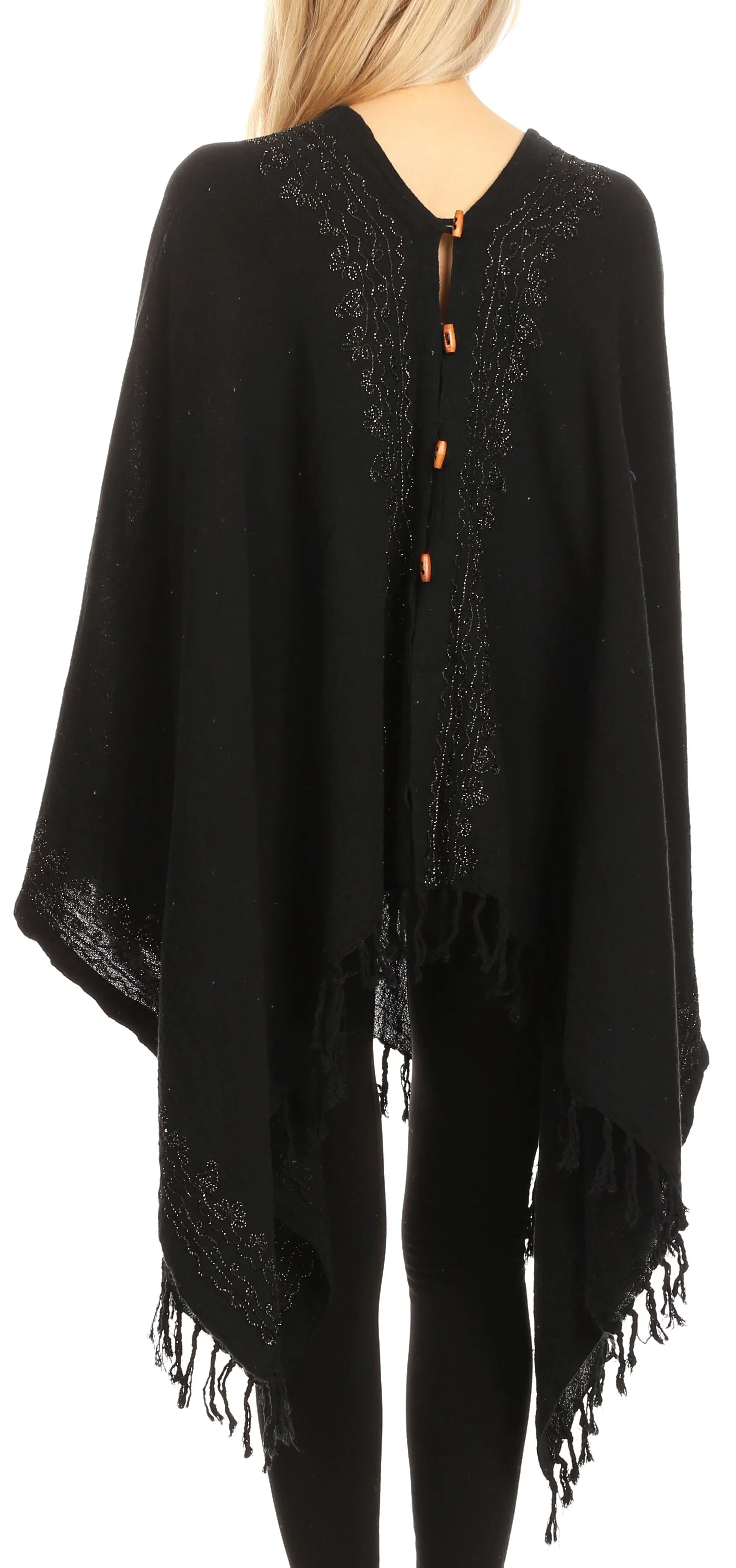 Sakkas Anais Women's Caftan Poncho Top Casual Oversized Solid Comes w/Fringe Boho