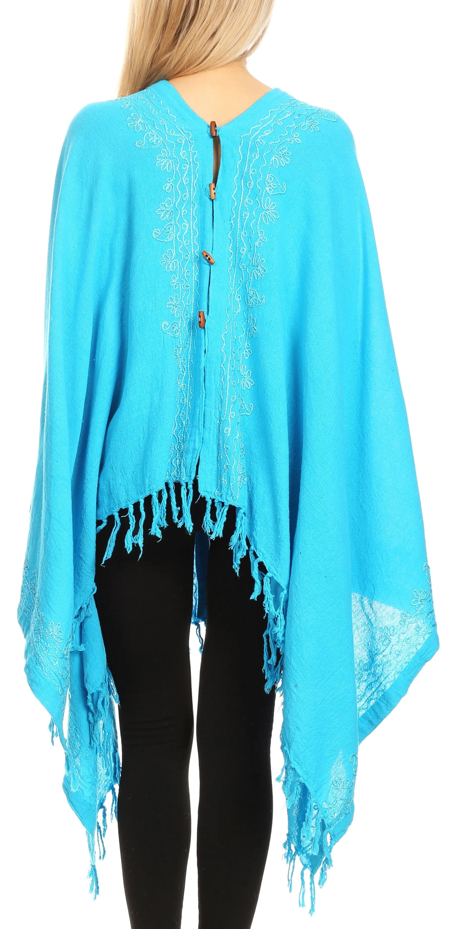 Sakkas Anais Women's Caftan Poncho Top Casual Oversized Solid Comes w/Fringe Boho