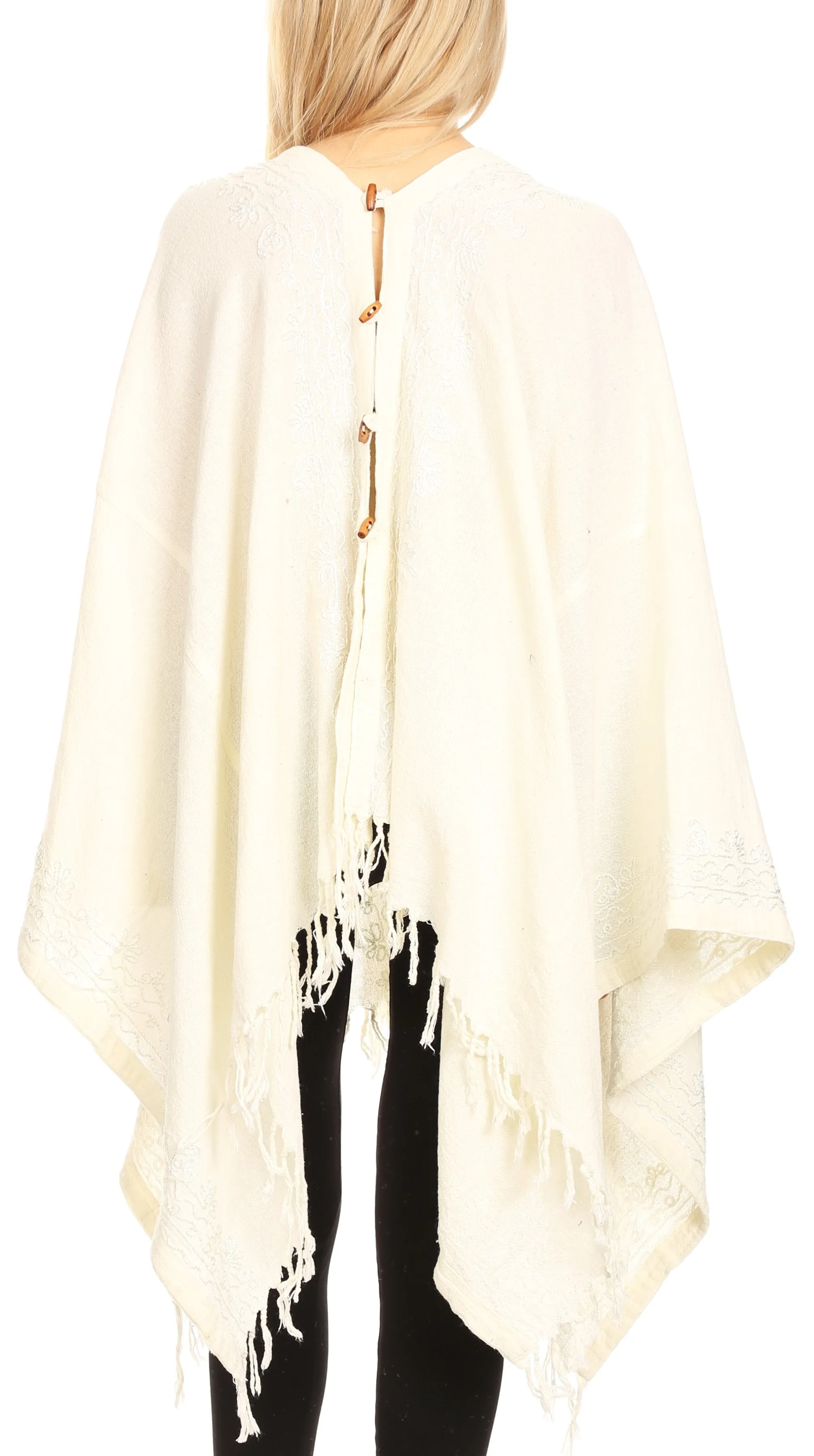 Sakkas Anais Women's Caftan Poncho Top Casual Oversized Solid Comes w/Fringe Boho