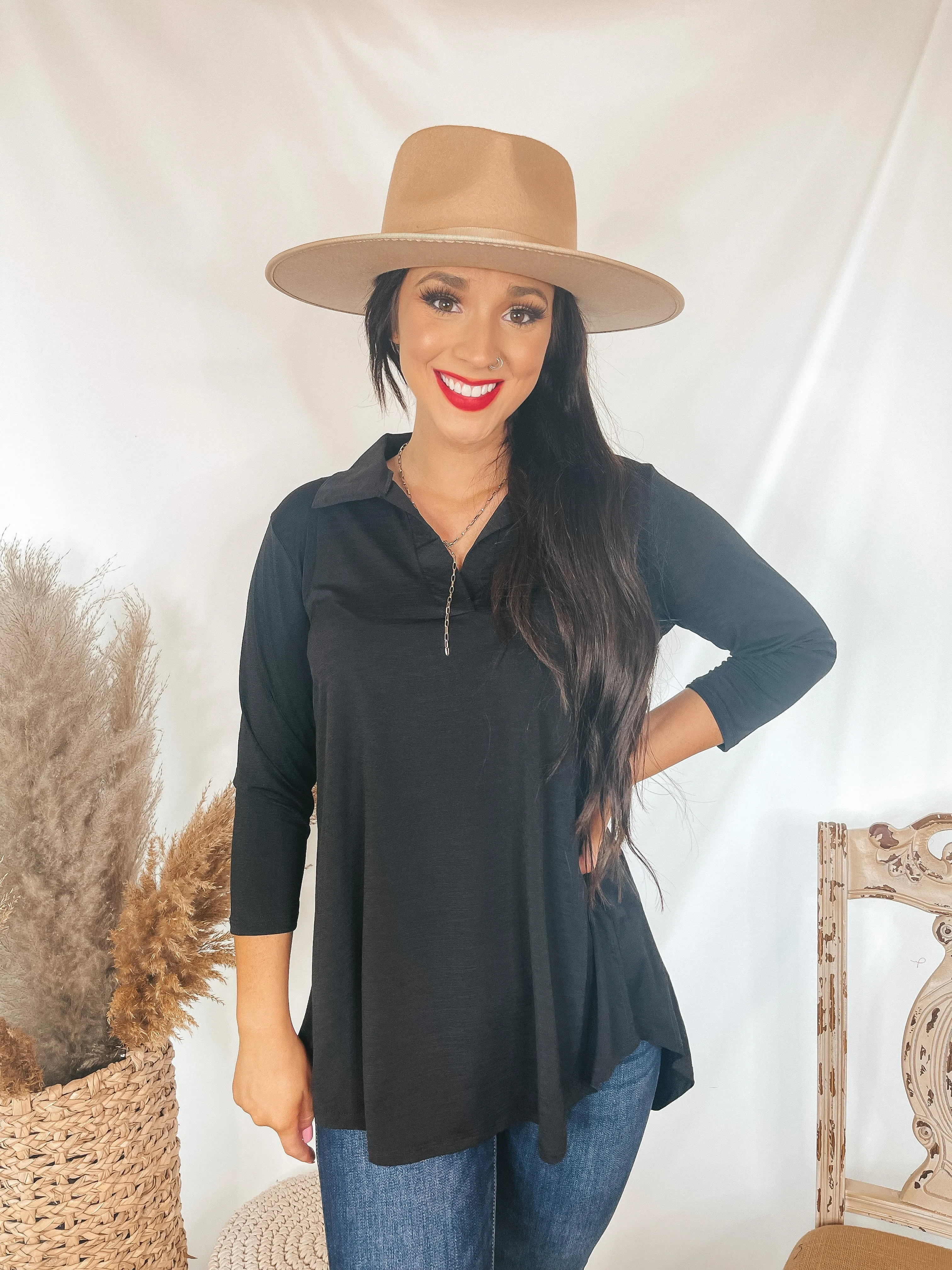 Scenic Route Solid Collared Tunic Top in Black