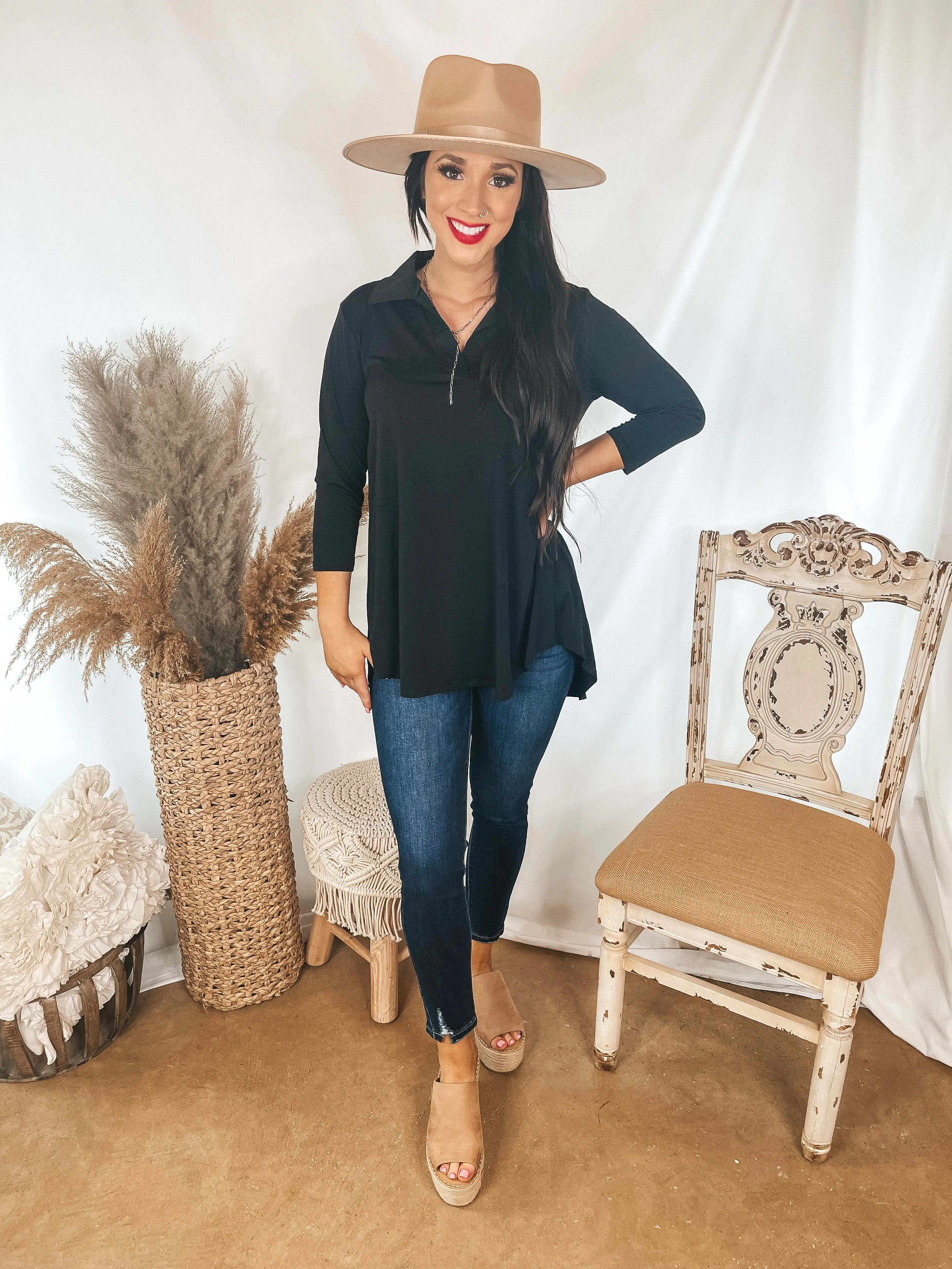 Scenic Route Solid Collared Tunic Top in Black