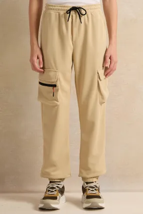 Senior Boys Beige Cargo With Zip Active Pants