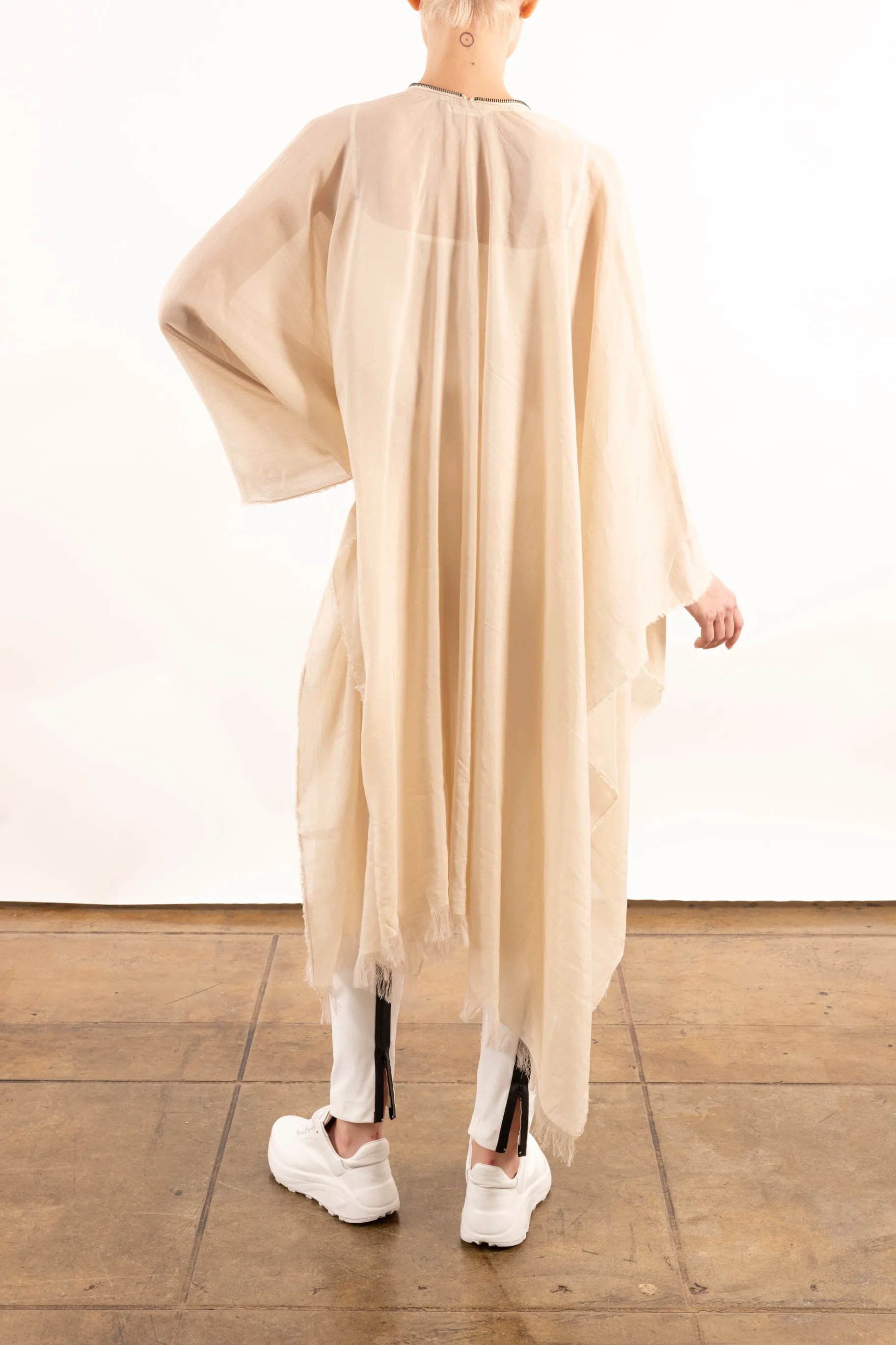 Sheer Ramie Zip Up Poncho - YORI