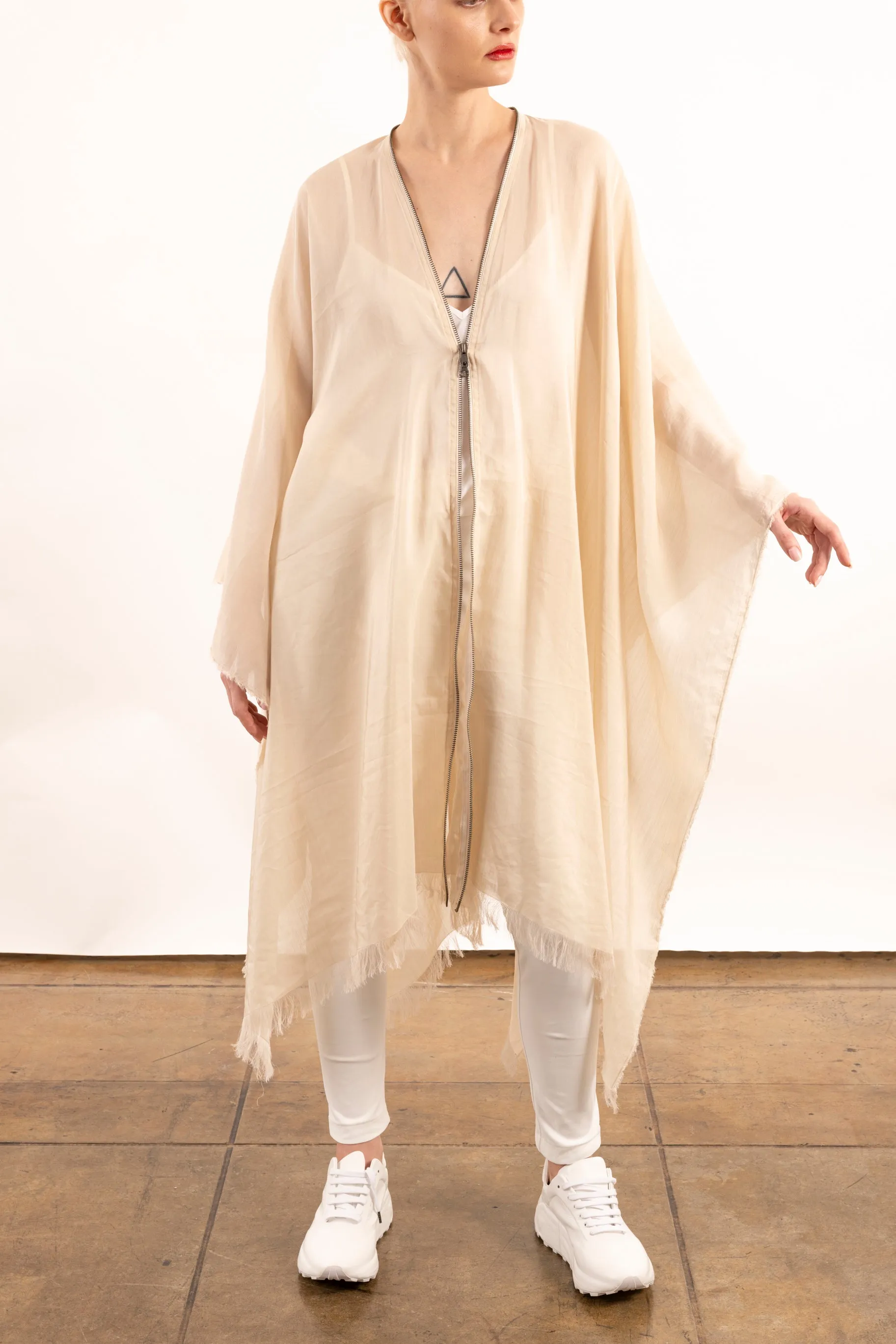 Sheer Ramie Zip Up Poncho - YORI