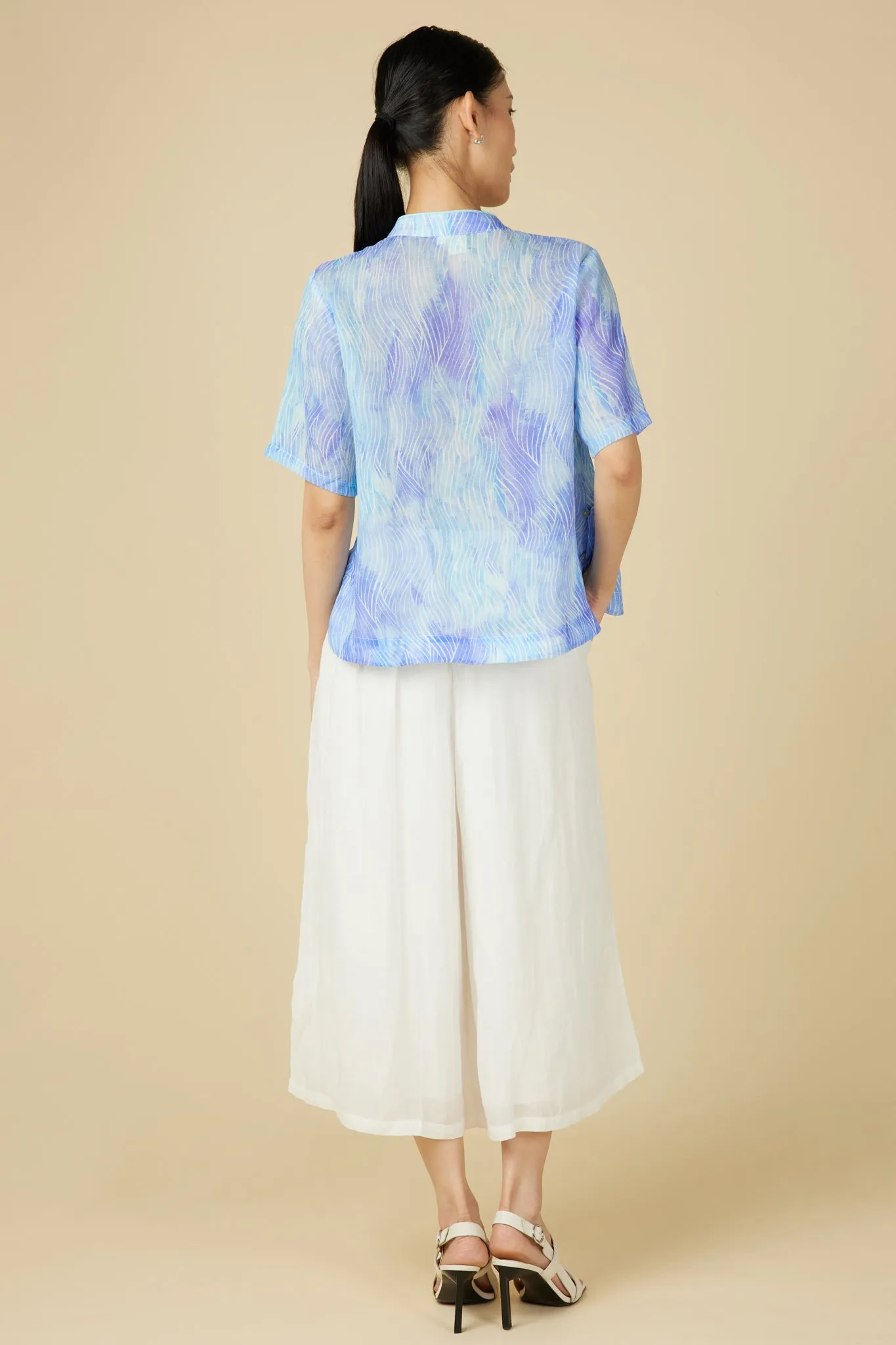 Short Sleeve Cheongsam Top - Abstract Waves