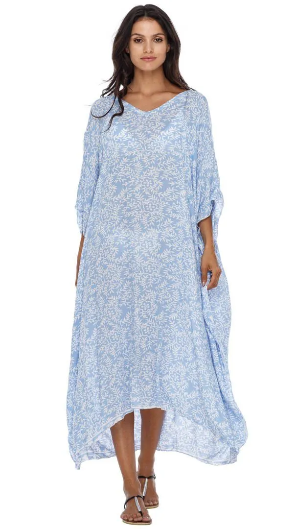 SHU-SHI Women's Long Beach Floral Caftan Tunic Dress - Swimsuit Cover-Up Loose Poncho