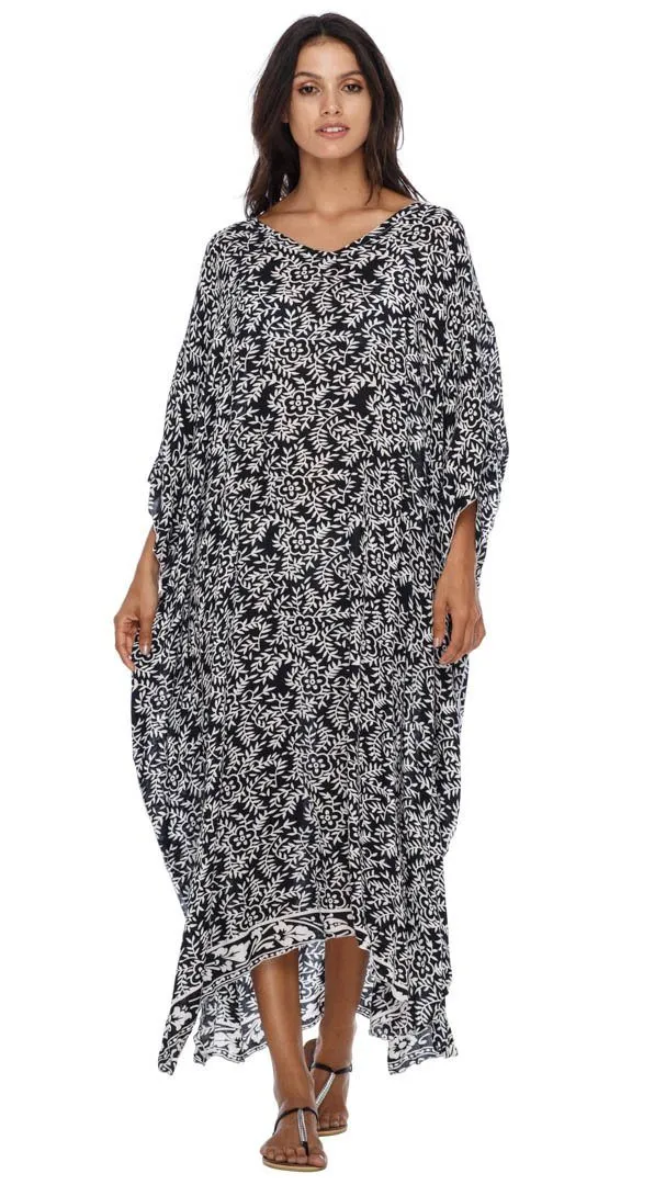 SHU-SHI Women's Long Beach Floral Caftan Tunic Dress - Swimsuit Cover-Up Loose Poncho