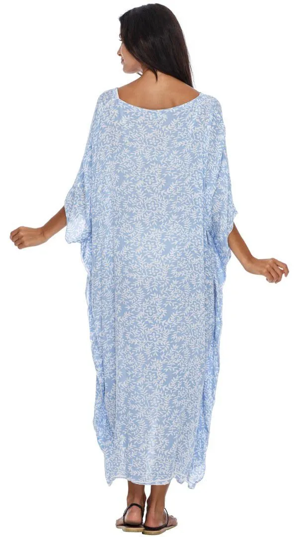 SHU-SHI Women's Long Beach Floral Caftan Tunic Dress - Swimsuit Cover-Up Loose Poncho