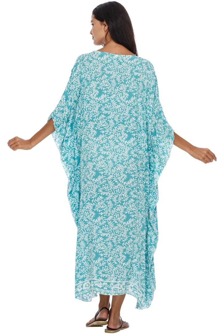 SHU-SHI Women's Long Beach Floral Caftan Tunic Dress - Swimsuit Cover-Up Loose Poncho