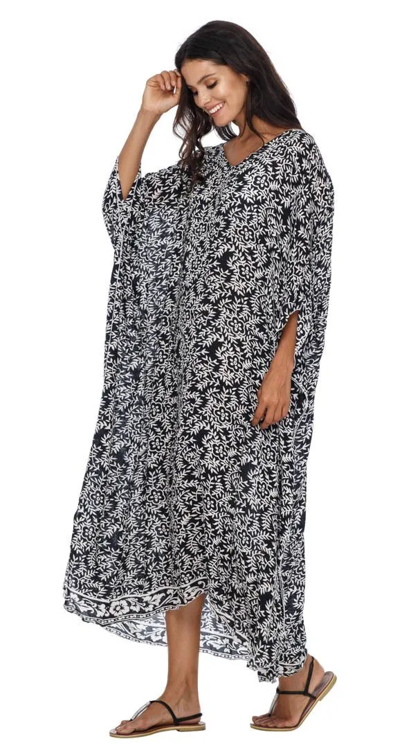 SHU-SHI Women's Long Beach Floral Caftan Tunic Dress - Swimsuit Cover-Up Loose Poncho