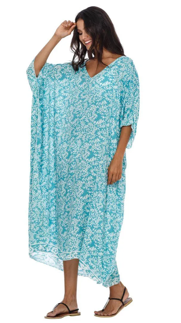 SHU-SHI Women's Long Beach Floral Caftan Tunic Dress - Swimsuit Cover-Up Loose Poncho