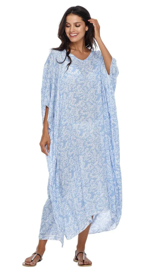 SHU-SHI Women's Long Beach Floral Caftan Tunic Dress - Swimsuit Cover-Up Loose Poncho