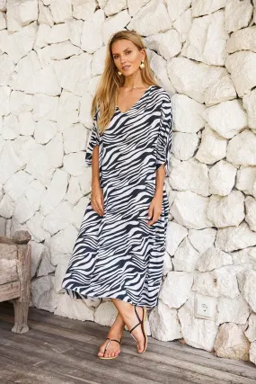 SHU-SHI Women's Long Beach Zebra Caftan Tunic Dress - Swimsuit Cover-Up Loose Poncho