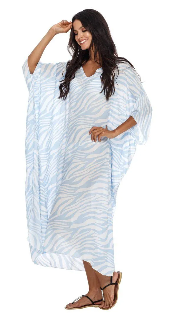 SHU-SHI Women's Long Beach Zebra Caftan Tunic Dress - Swimsuit Cover-Up Loose Poncho