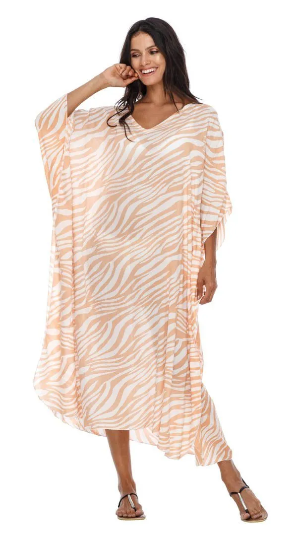 SHU-SHI Women's Long Beach Zebra Caftan Tunic Dress - Swimsuit Cover-Up Loose Poncho