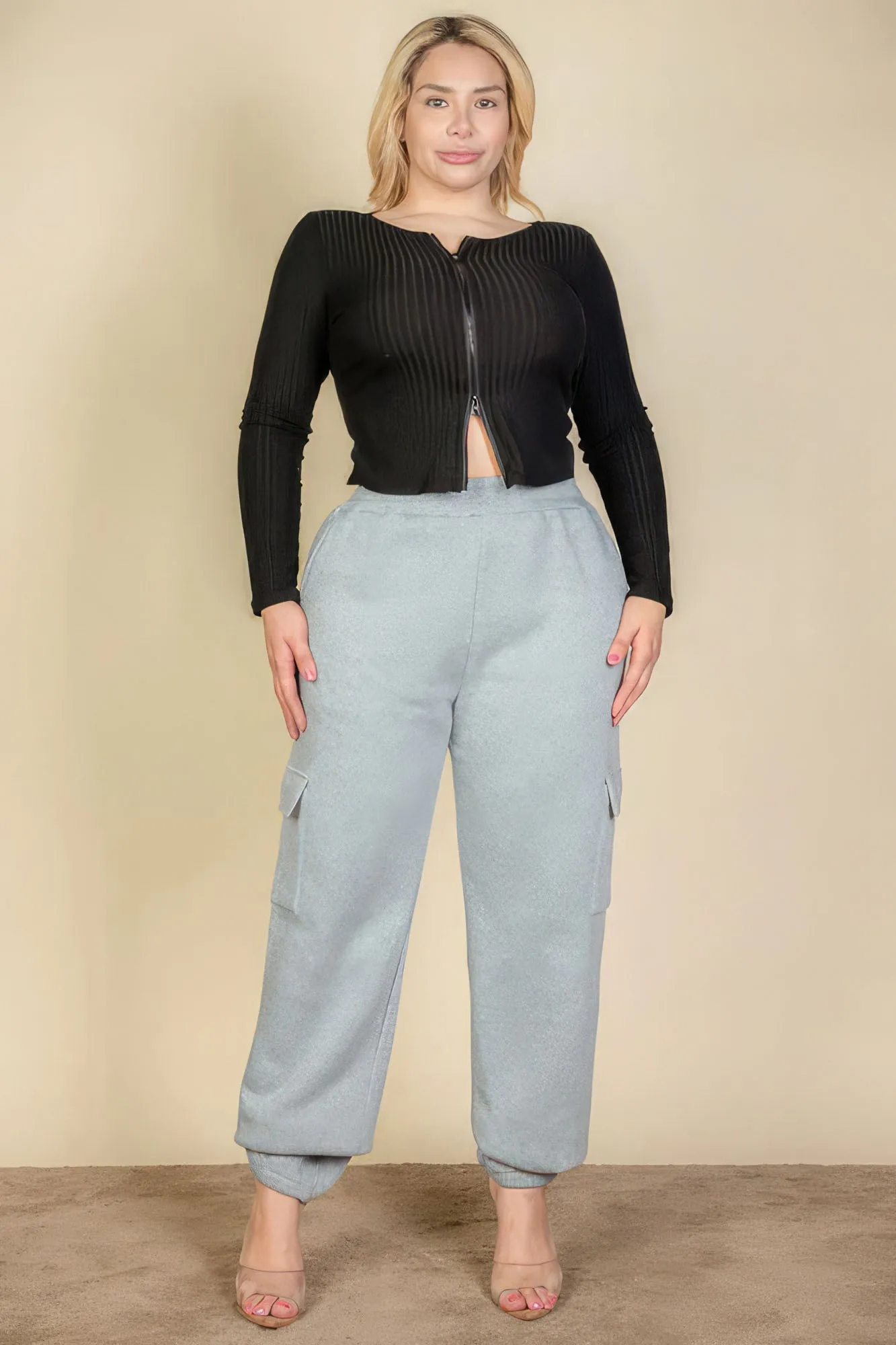 Side Pocket Drawstring Waist Women's Voluptuous ( ) Plus Size Sweatpants