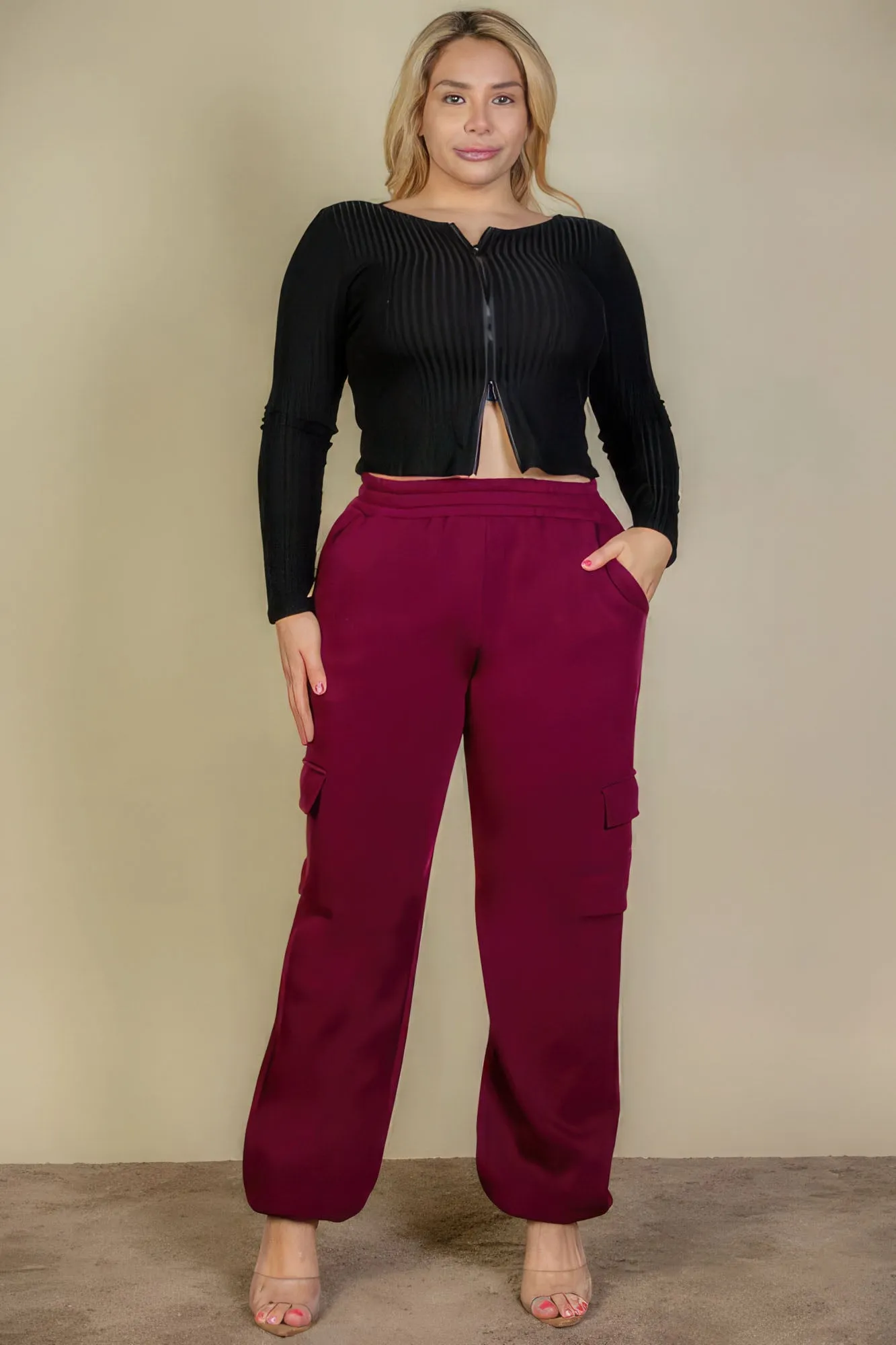 Side Pocket Drawstring Waist Women's Voluptuous ( ) Plus Size Sweatpants