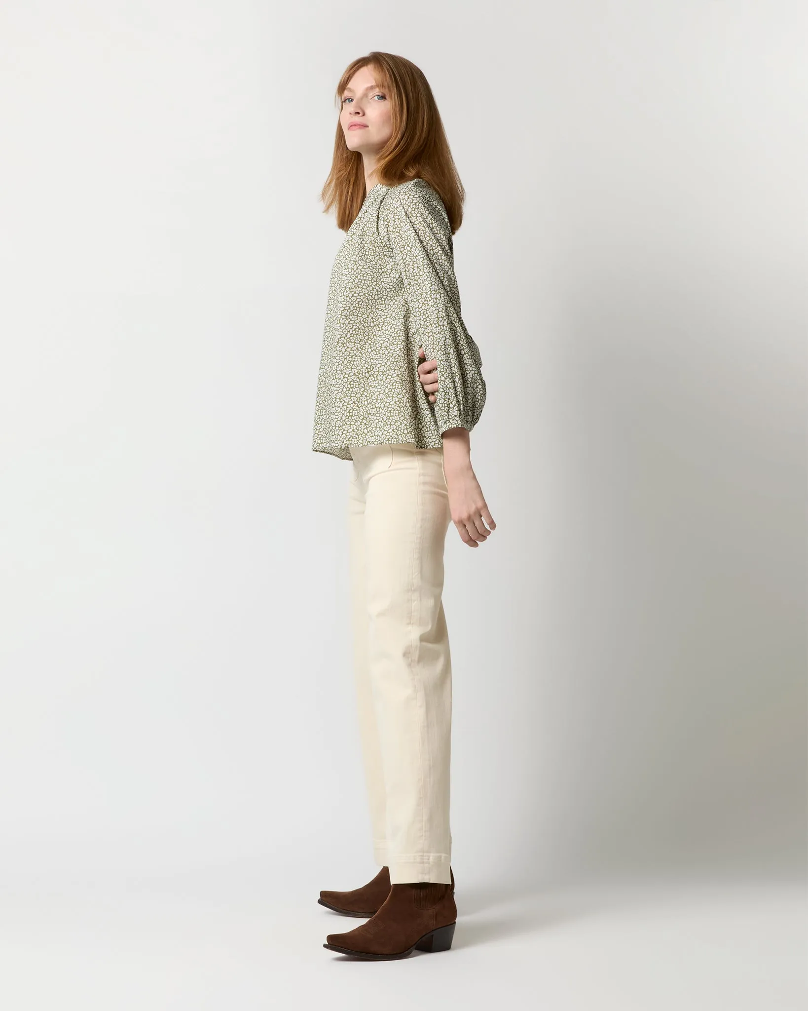 Sienna Top in Olive Feather Meadow Liberty Fabric