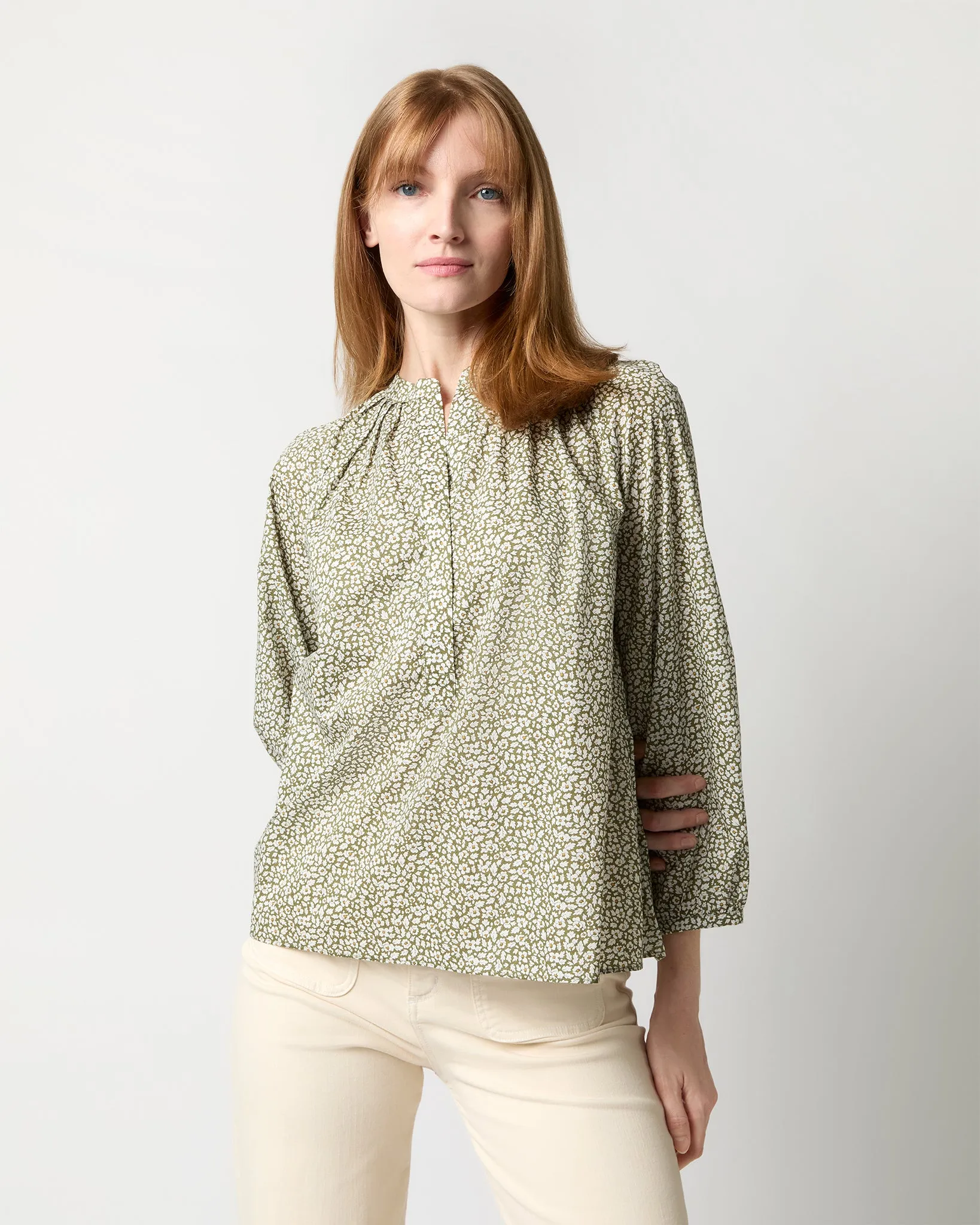 Sienna Top in Olive Feather Meadow Liberty Fabric