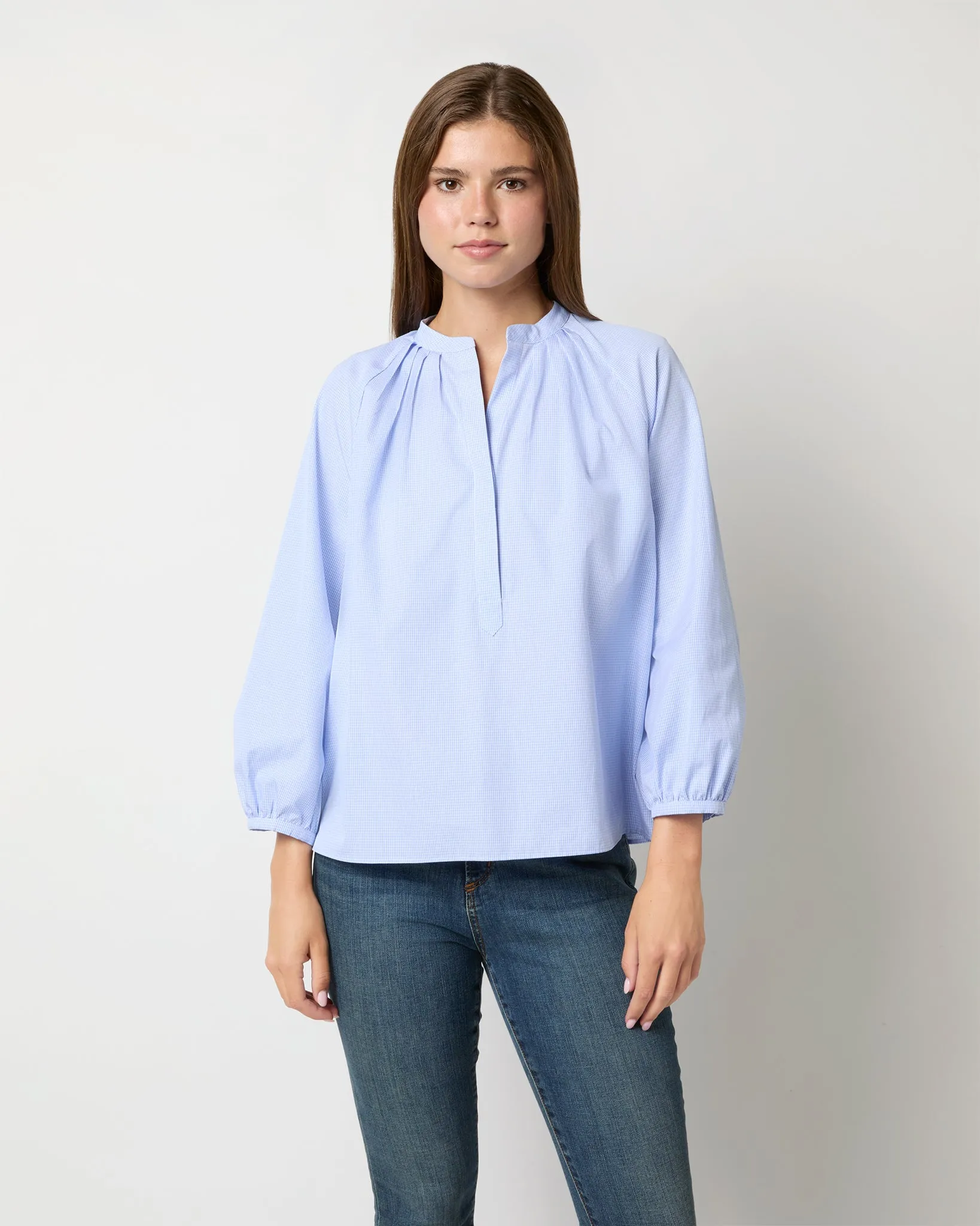 Sienna Top in Sky/White Mini Check Poplin