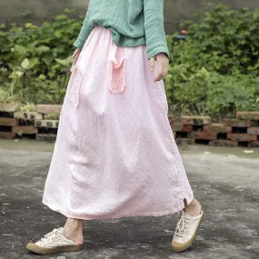 Soft Pink Linen Midi Skirt