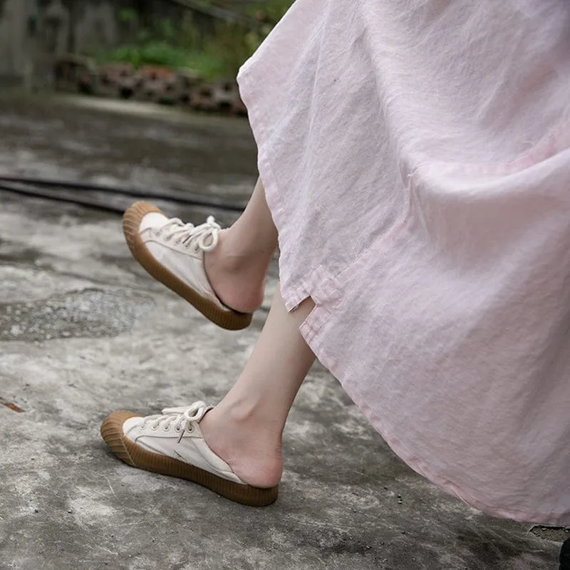 Soft Pink Linen Midi Skirt