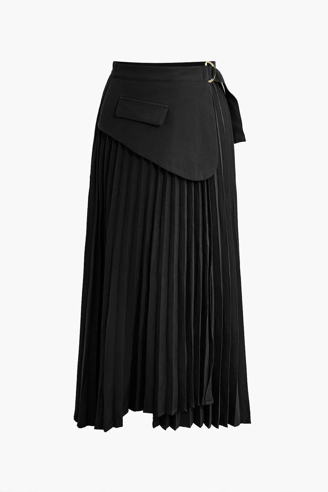 Solid Asymmetrical Pleated Skirt