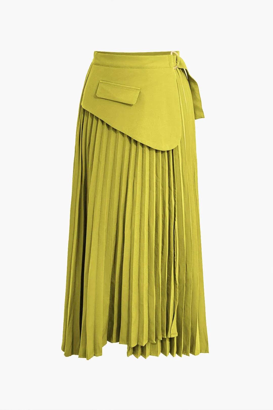 Solid Asymmetrical Pleated Skirt