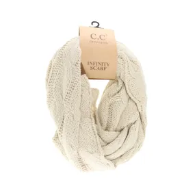 Solid Cable Knit CC Infinity Scarf - Beige