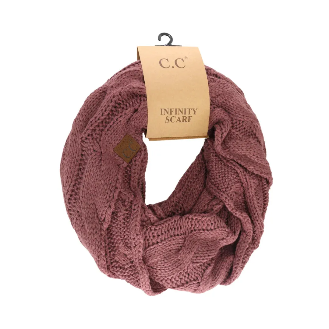 Solid Cable Knit CC Infinity Scarf - Coco Berry