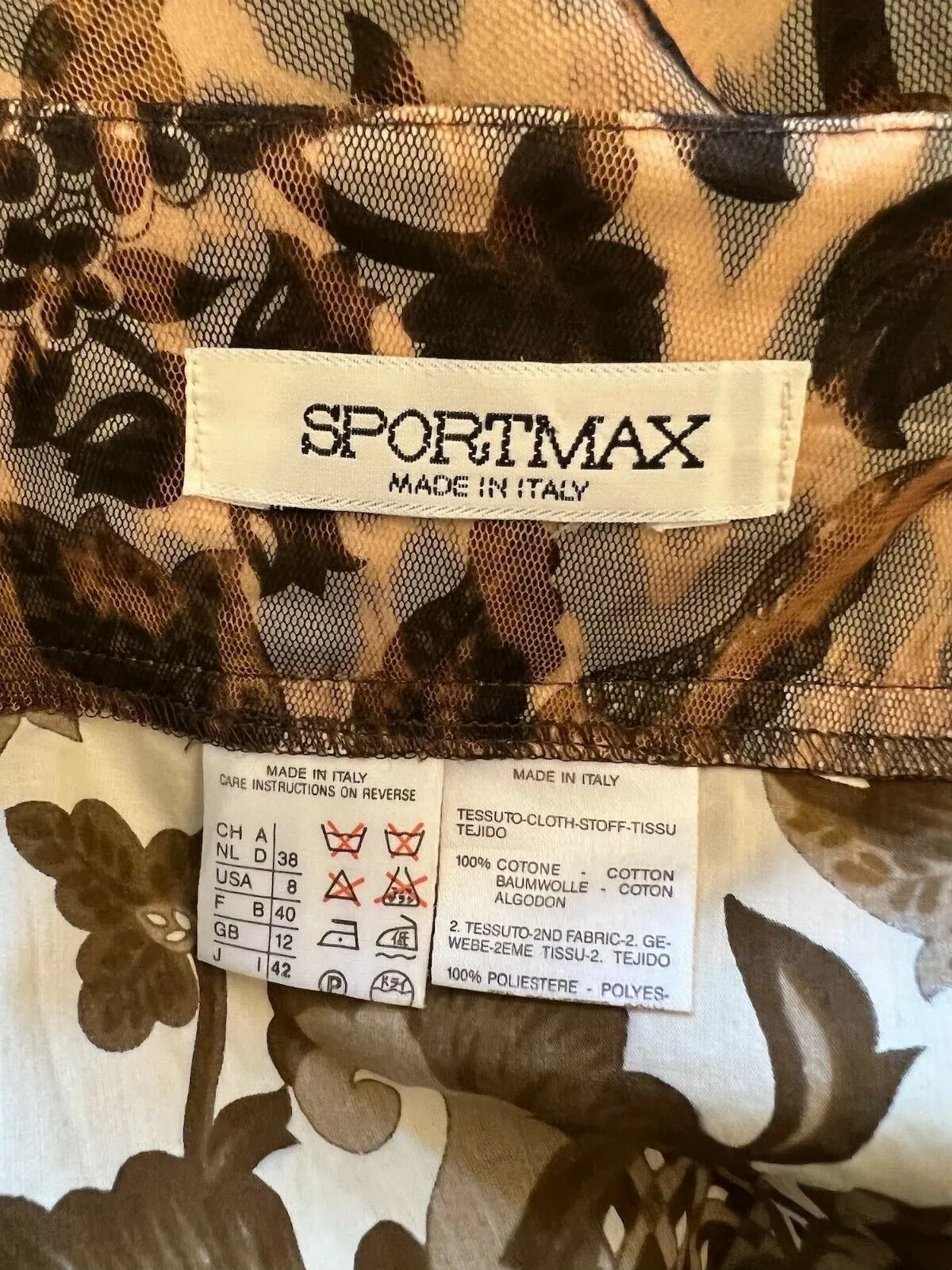 Sportmax Max Mara Womens Vintage Brown Floral Mesh Bodycon Mini Skirt UK 10 US 6 EU 38 IT 42