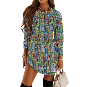 Stained Glass Characters Long Sleeve Patchwork T-shirt Dress