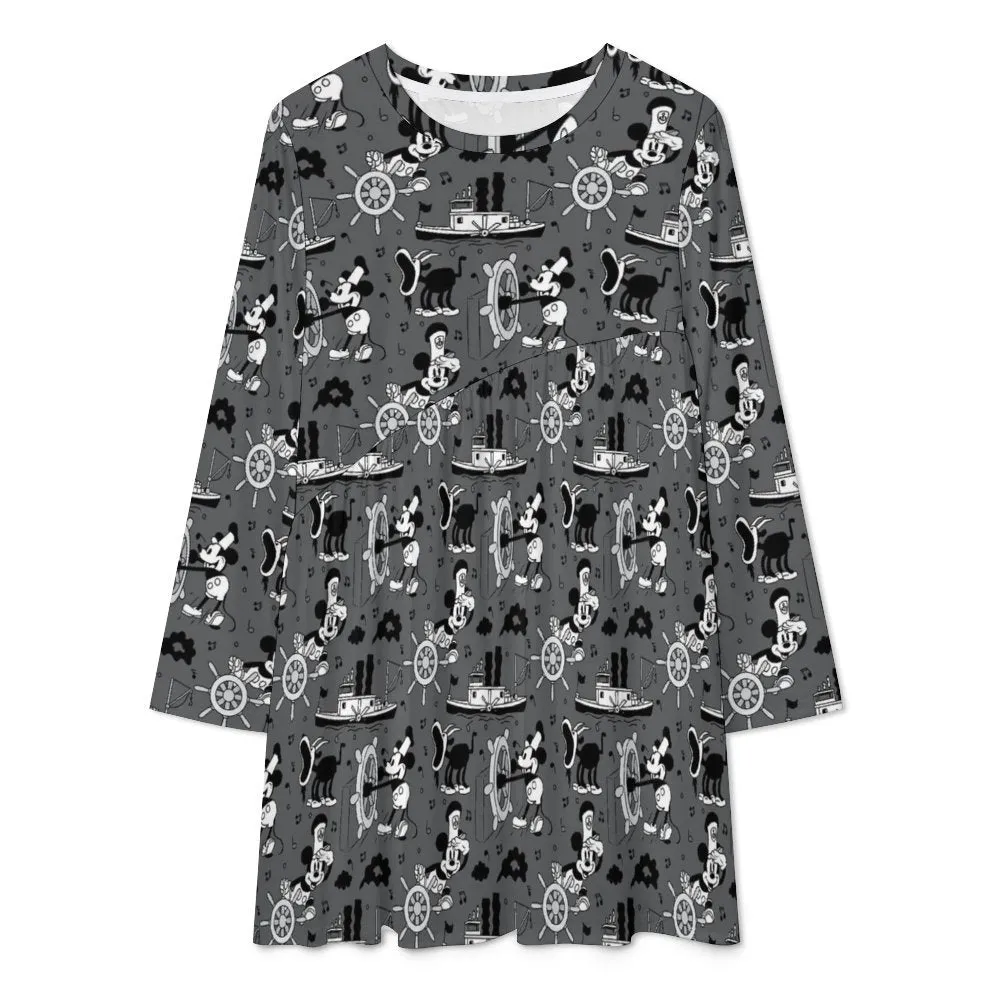 Steamboat Mickey Long Sleeve Patchwork T-shirt Dress