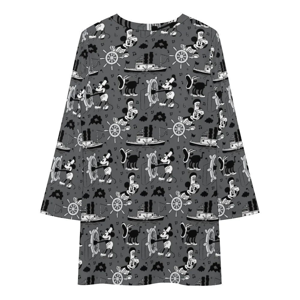 Steamboat Mickey Long Sleeve Patchwork T-shirt Dress