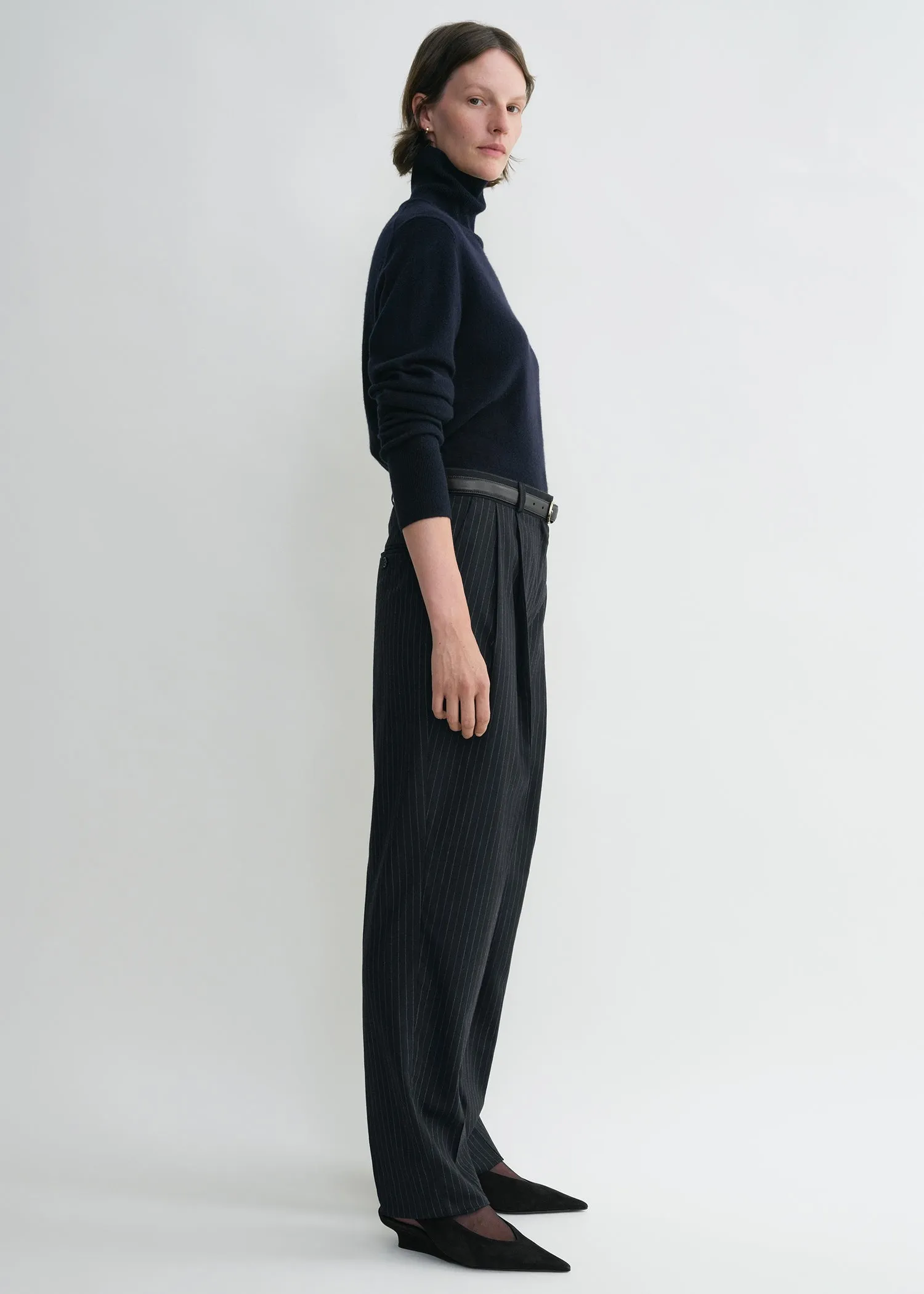 Tailored pinstriped trousers navy