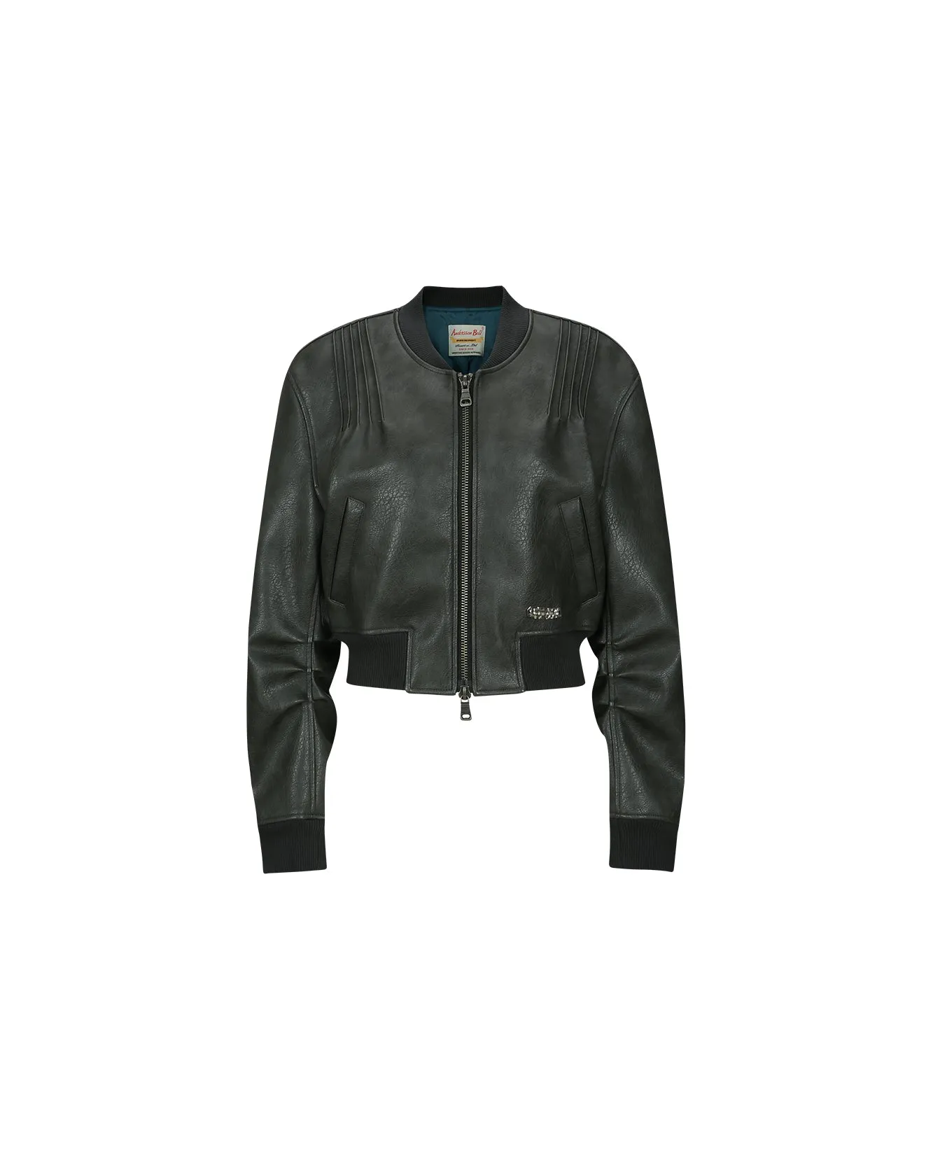 TANYA FAUX LEATHER PINTUCK BOMBER JACKET awa516w(ANTHRACITE)