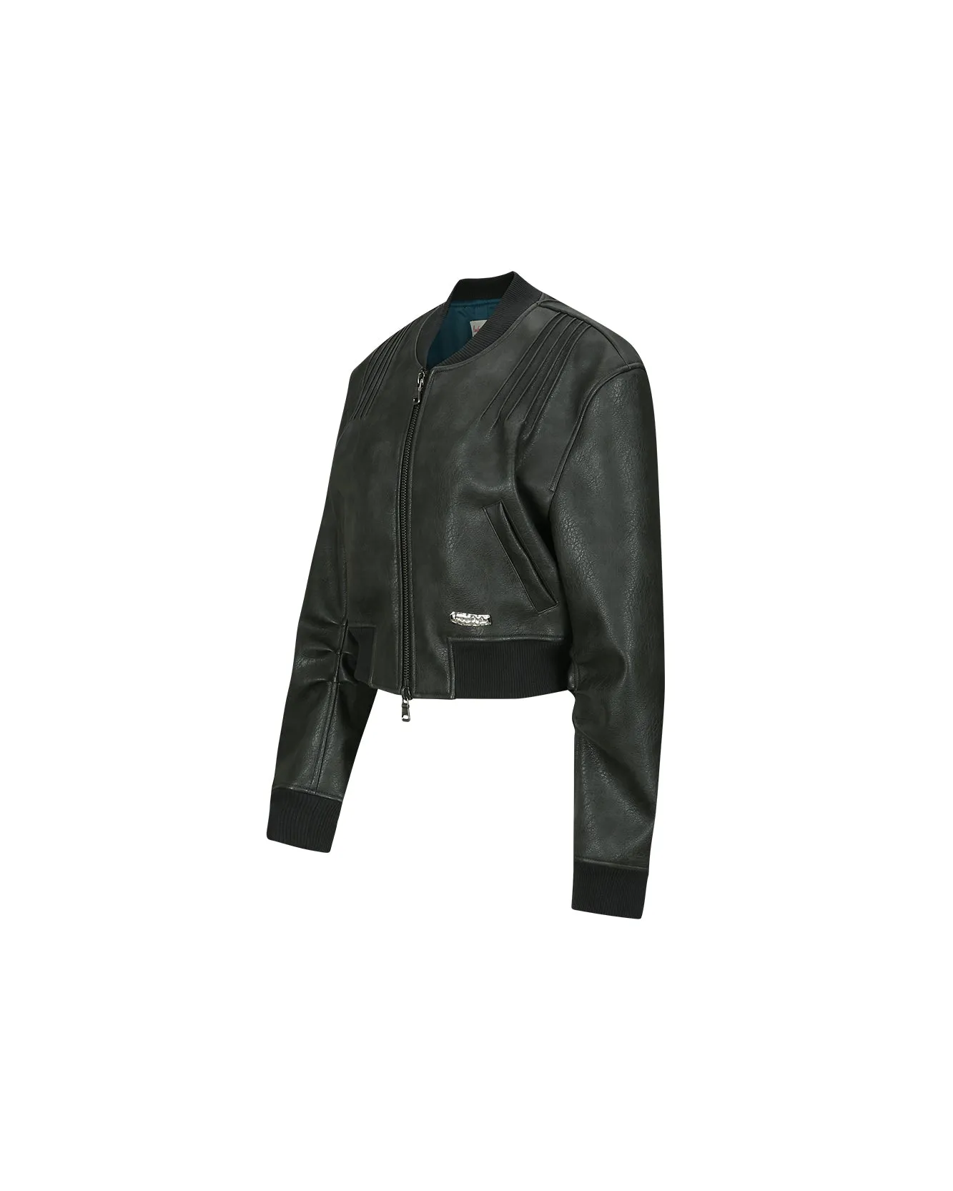 TANYA FAUX LEATHER PINTUCK BOMBER JACKET awa516w(ANTHRACITE)