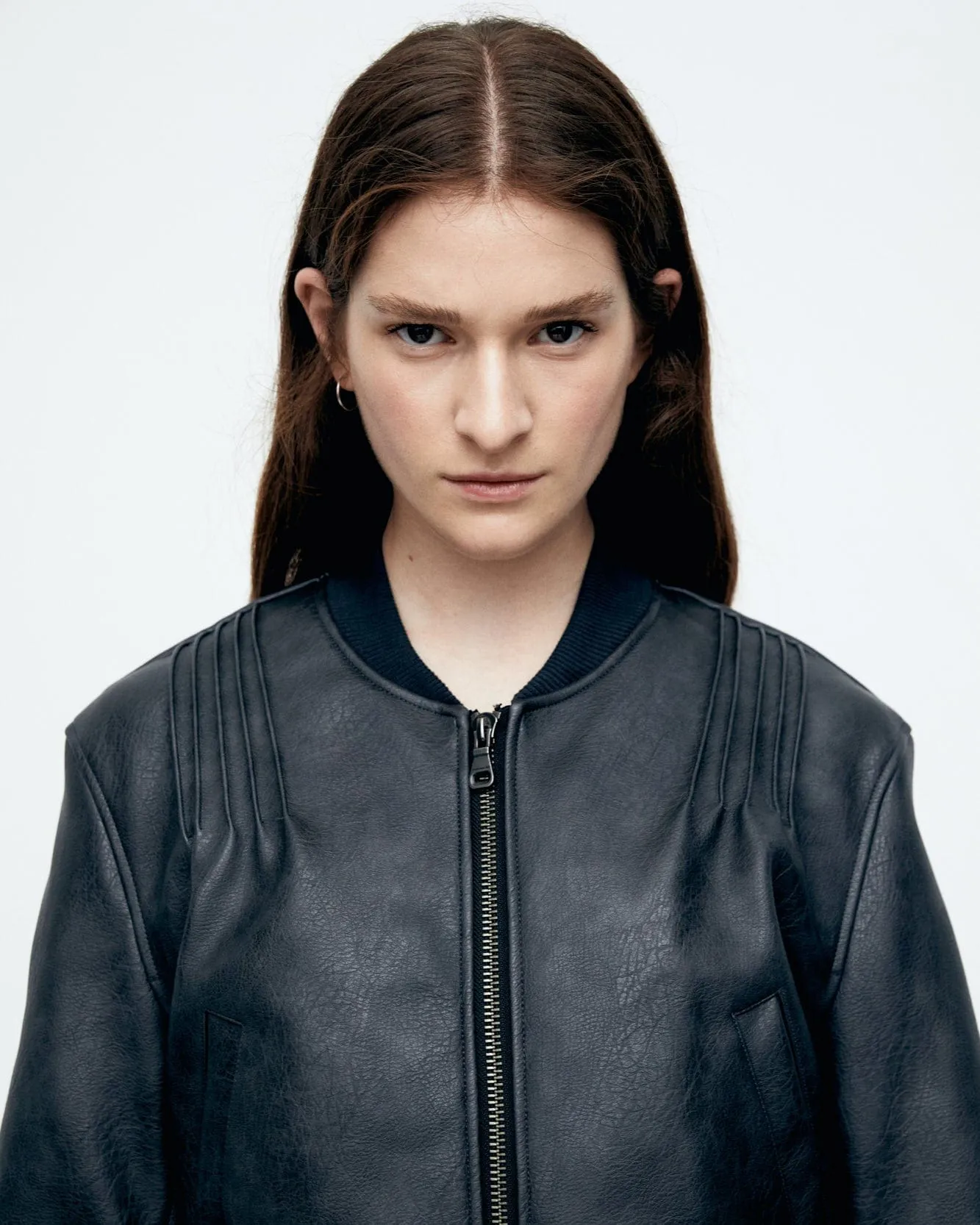 TANYA FAUX LEATHER PINTUCK BOMBER JACKET awa516w(ANTHRACITE)