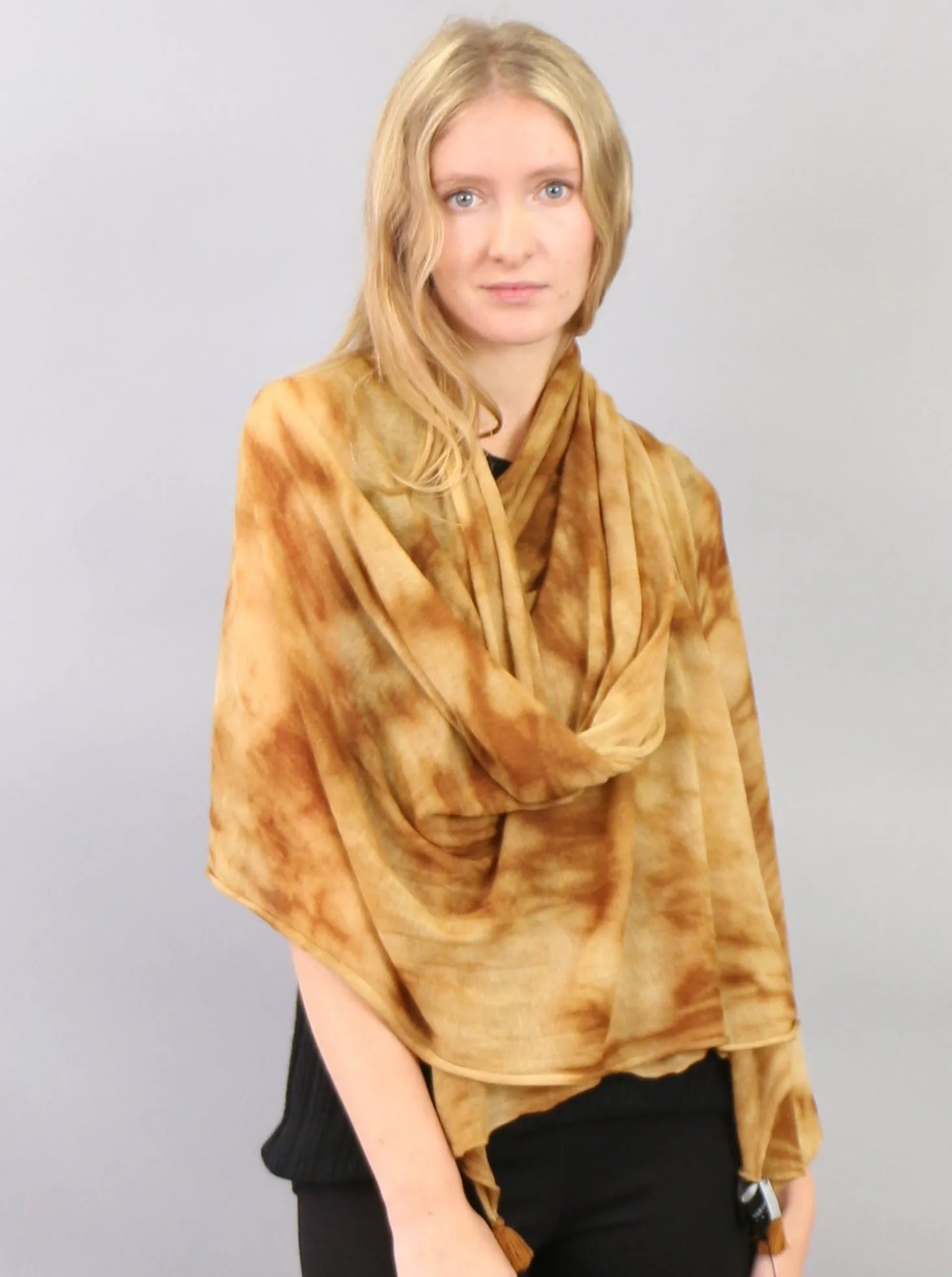 Tasseled Detailed Hand Dye Super Fine Cashmere Scarf