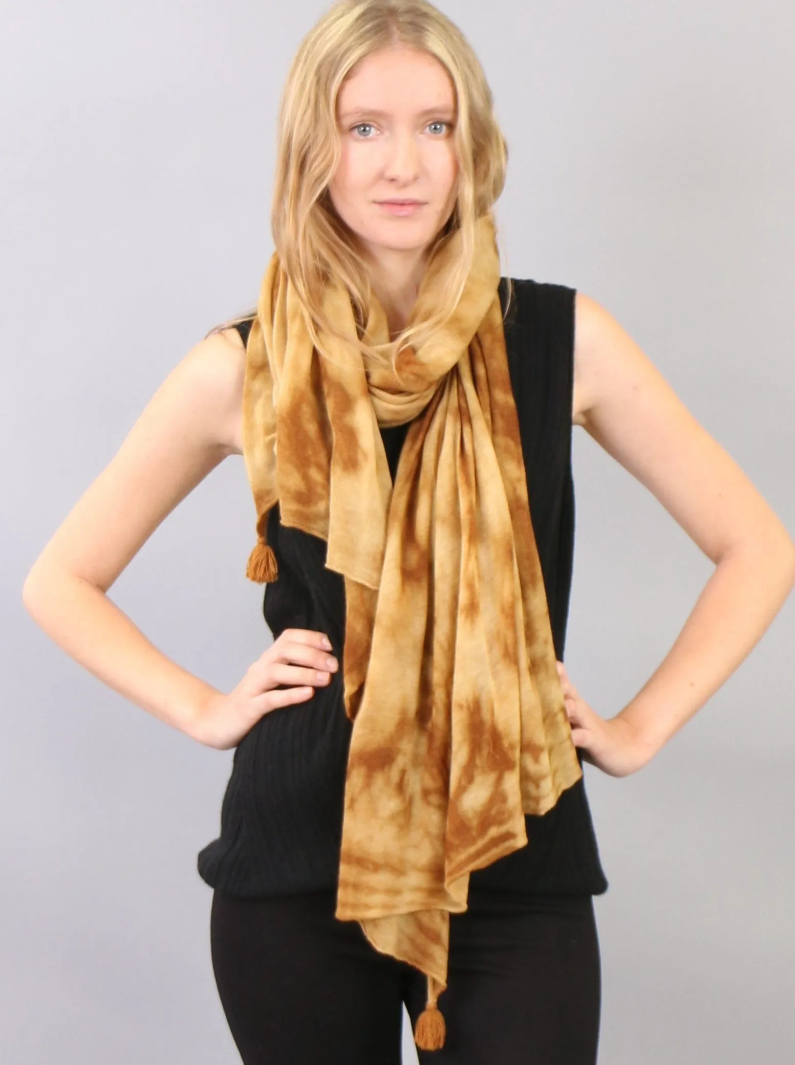 Tasseled Detailed Hand Dye Super Fine Cashmere Scarf