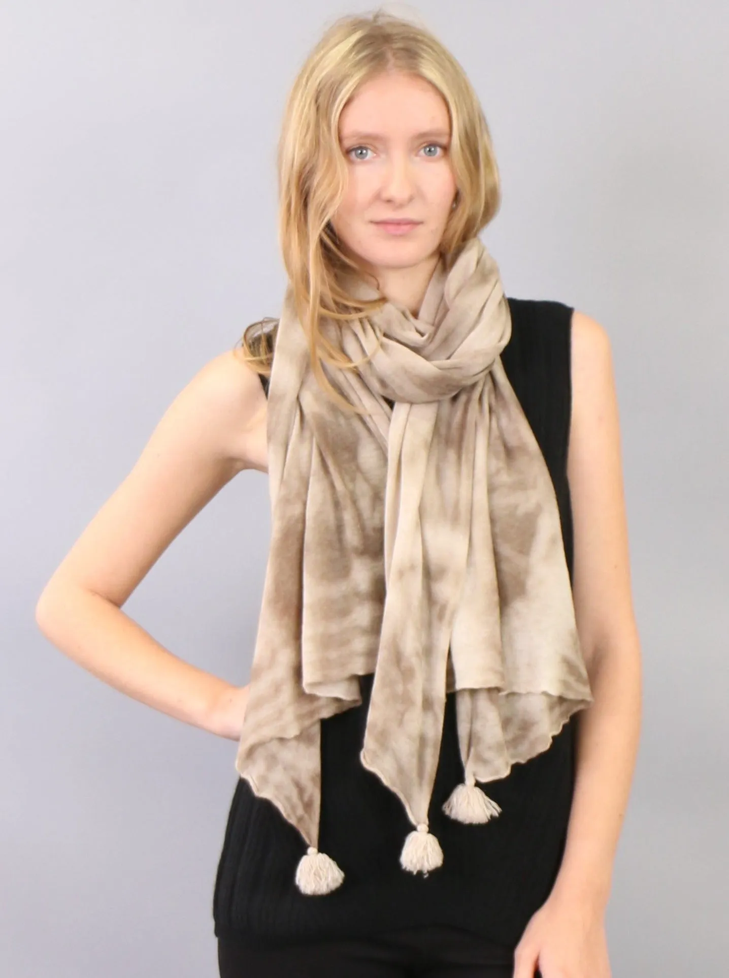 Tasseled Detailed Hand Dye Super Fine Cashmere Scarf