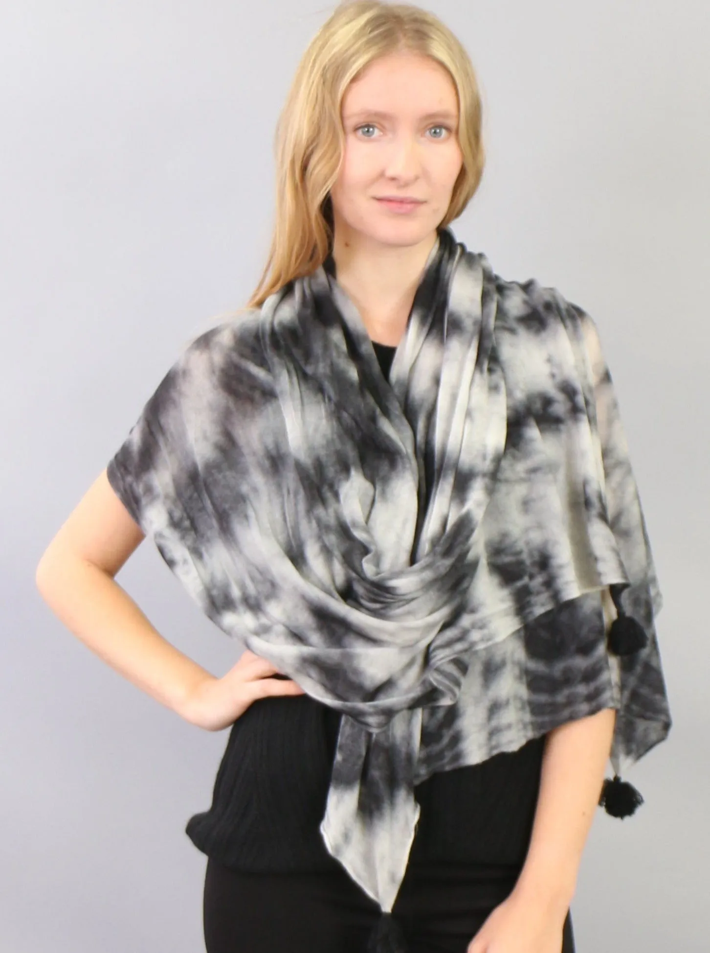 Tasseled Detailed Hand Dye Super Fine Cashmere Scarf