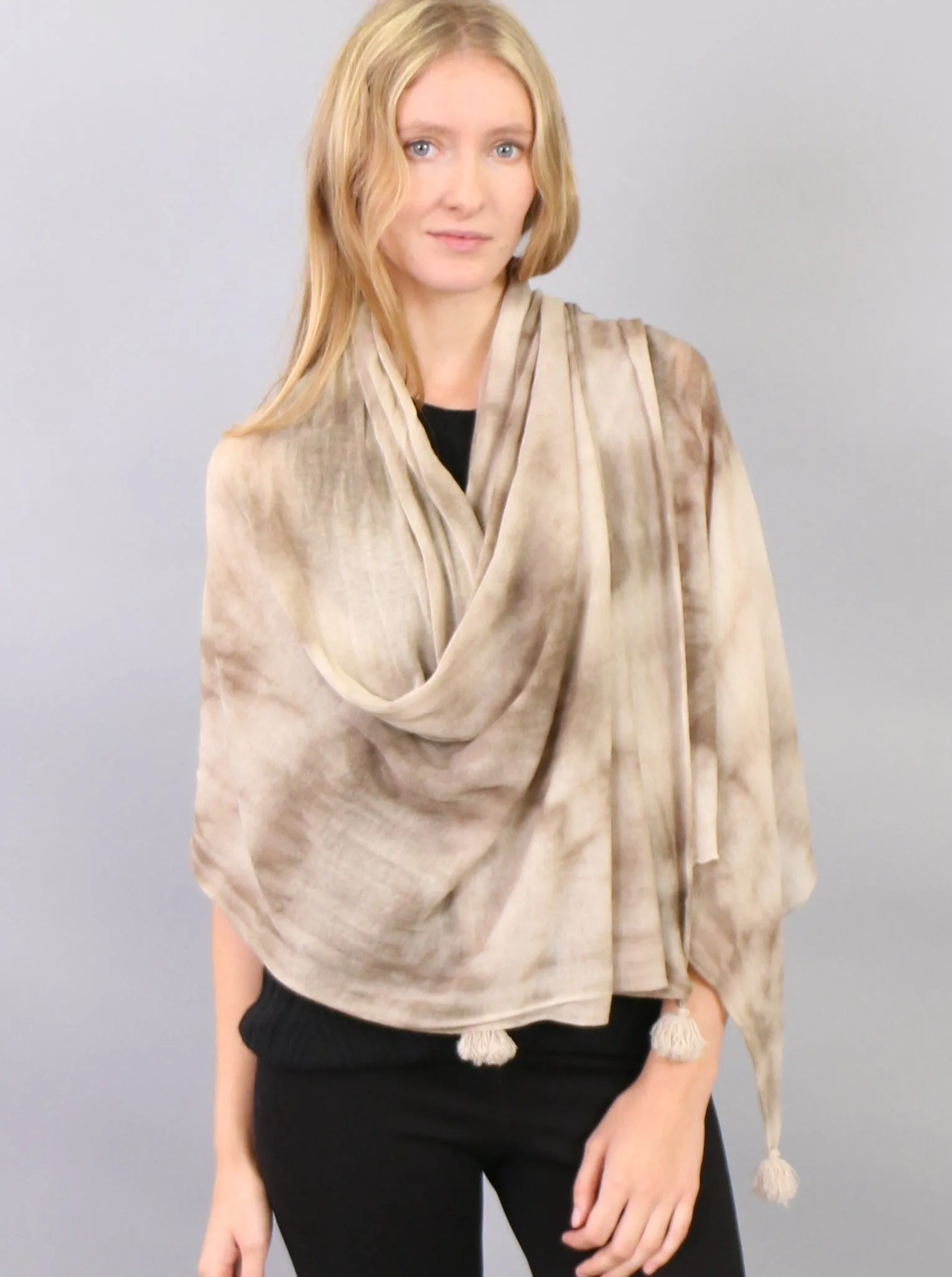 Tasseled Detailed Hand Dye Super Fine Cashmere Scarf