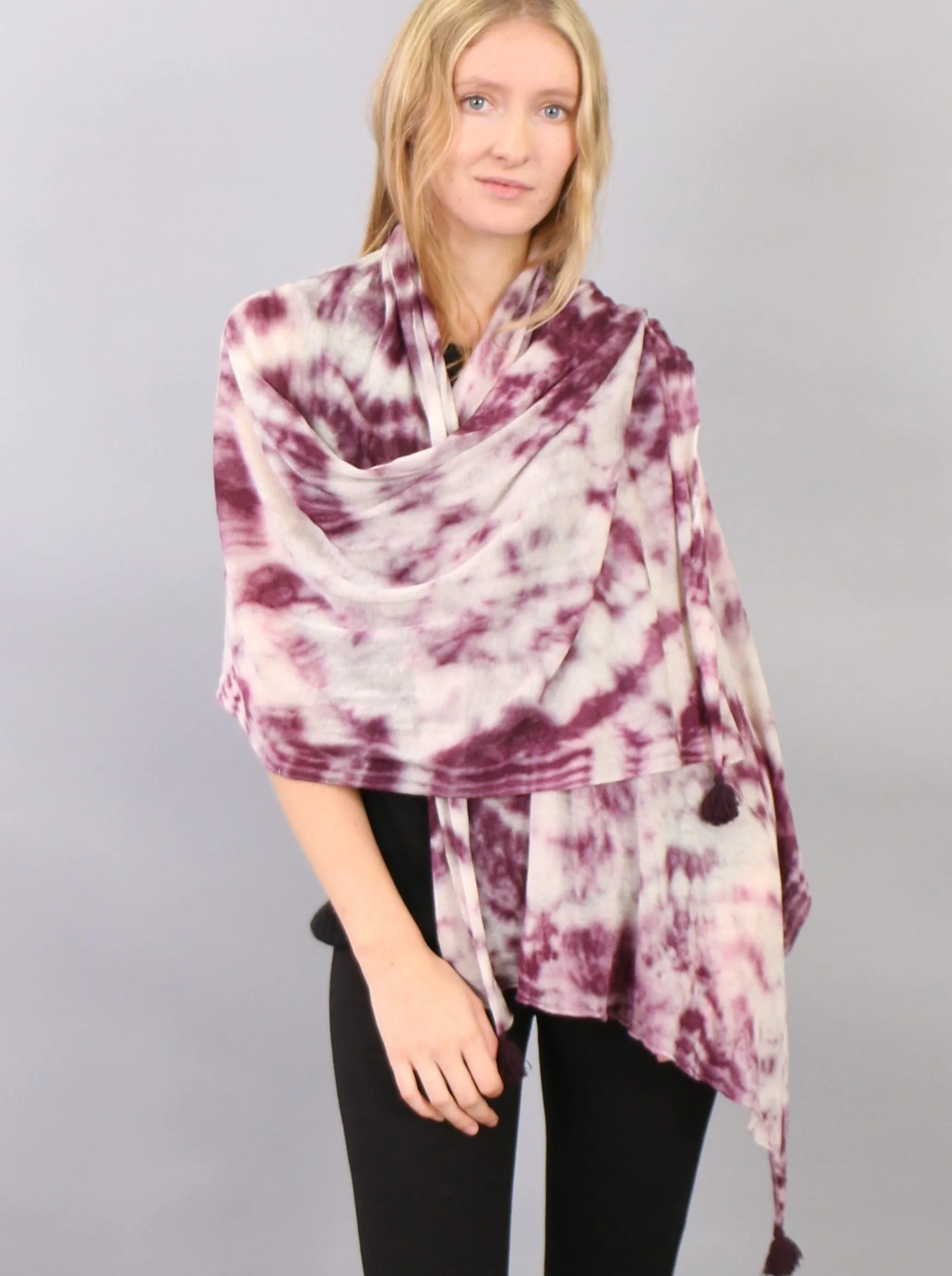 Tasseled Detailed Hand Dye Super Fine Cashmere Scarf